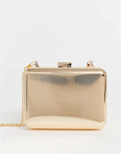 True Decadence embossed gold metal box clutch bag 